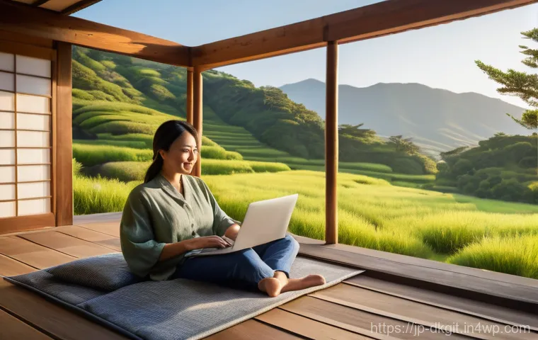 슬로우 라이프의 성공 사례 분석 - A serene and idyllic rural landscape featuring a woman in her early 30s, casually dressed in comfort...