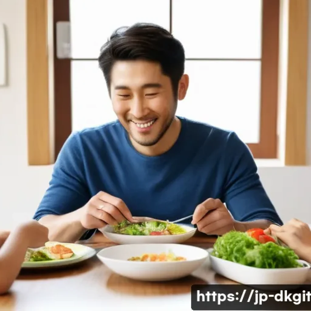 슬로우 라이프를 위한 가족과의 소통 방법 - A heartwarming scene of a Japanese family of four (parents in their late 30s, an elementary school-a...