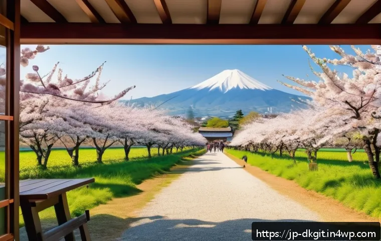 슬로우 라이프와 공동체의 중요성 - A serene countryside morning scene with gentle sunlight filtering through blooming cherry blossoms, ...